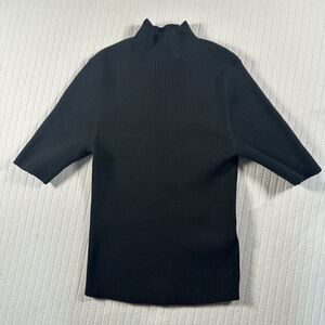 Happily Grey Black Knit Mock Neck Short Sleeve Top Women's Size S